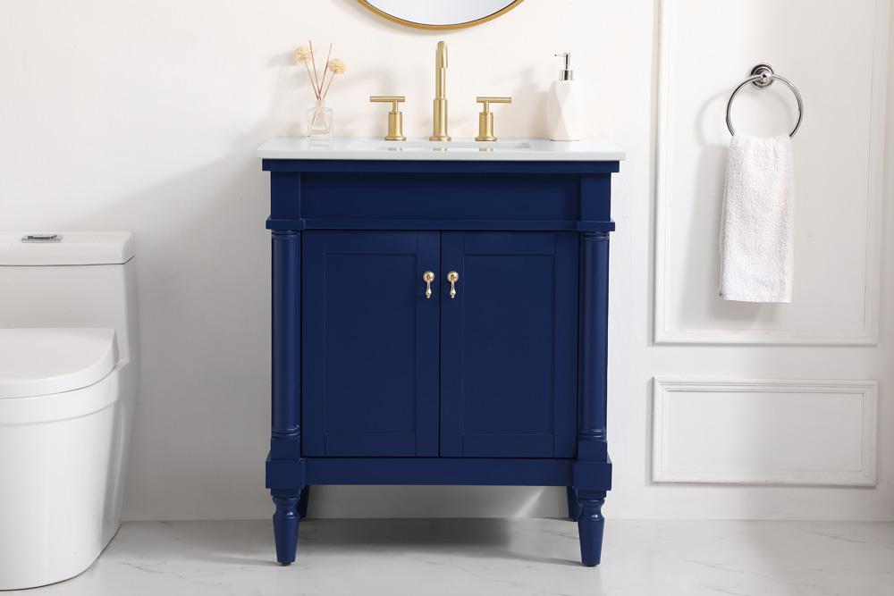 Elegant Furniture & Lighting - Lexington 30 inch Single Bathroom vanity in Blue with ivory white engineered marble - VF13030BL-VW veiw 2