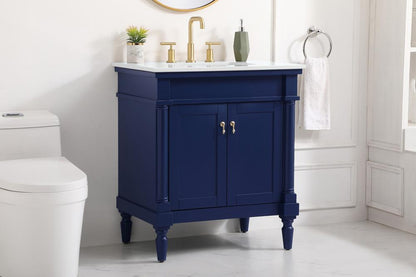Elegant Furniture & Lighting - Lexington 30 inch Single Bathroom vanity in Blue with ivory white engineered marble - VF13030BL-VW veiw 3