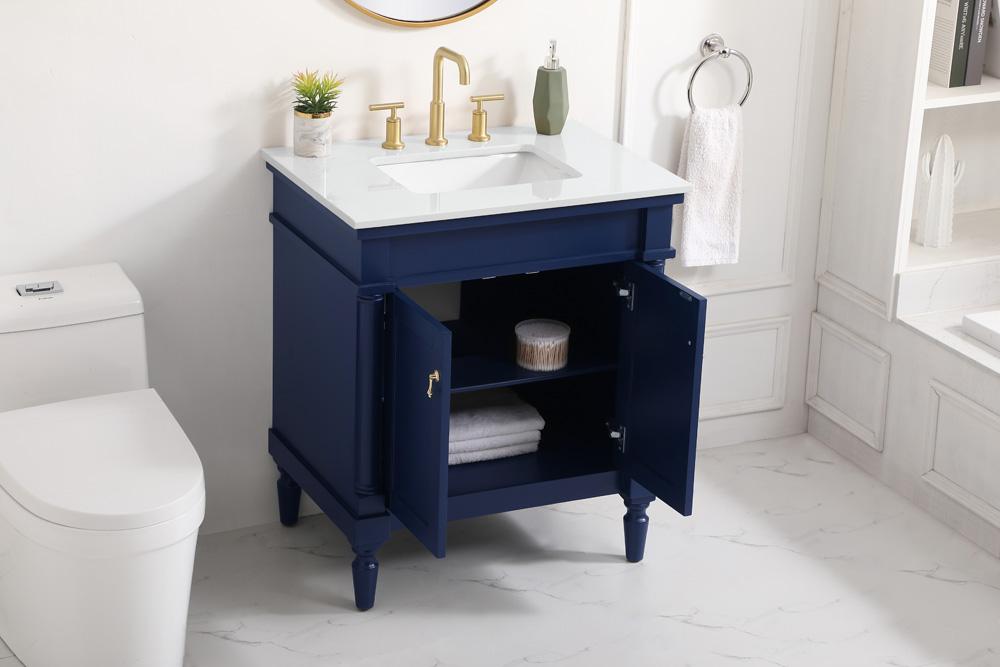 Elegant Furniture & Lighting - Lexington 30 inch Single Bathroom vanity in Blue with ivory white engineered marble - VF13030BL-VW veiw 4