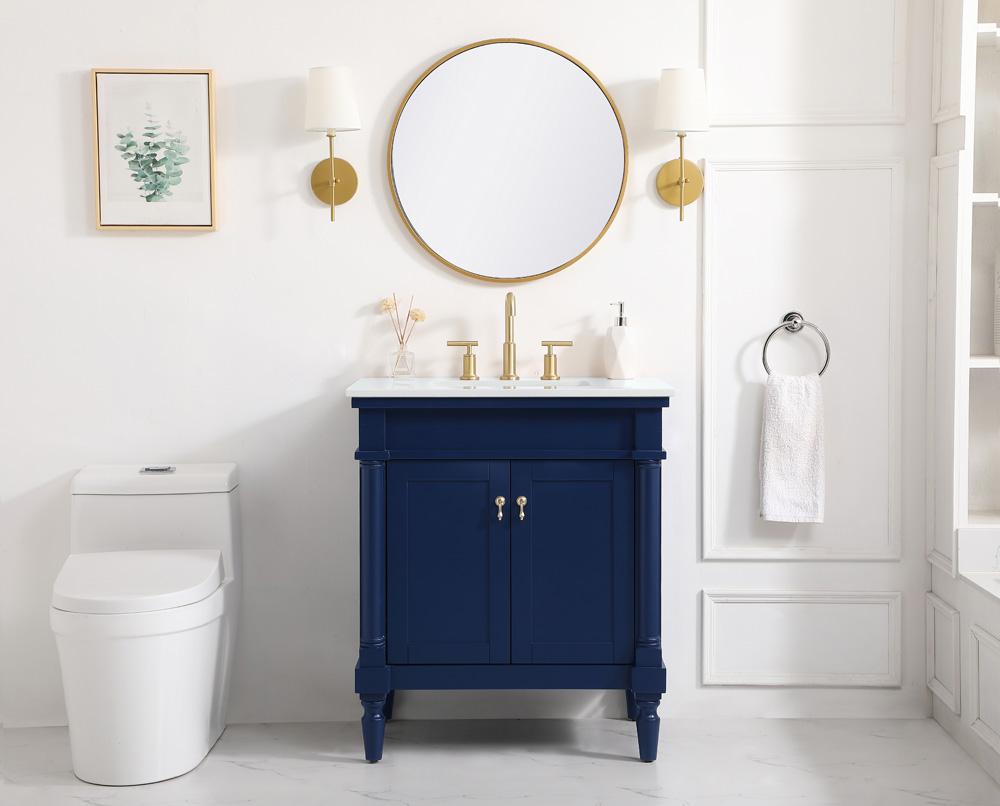 Elegant Furniture & Lighting - Lexington 30 inch Single Bathroom vanity in Blue with ivory white engineered marble - VF13030BL-VW veiw 5