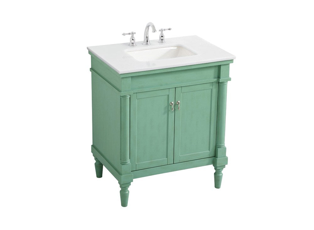 Elegant Furniture & Lighting - Lexington 30 inch Single Bathroom vanity in Vintage Mint with ivory white engineered marble - VF13030VM-VW veiw 1