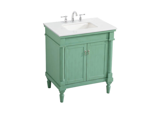 Elegant Furniture & Lighting - Lexington 30 inch Single Bathroom vanity in Vintage Mint with ivory white engineered marble - VF13030VM-VW veiw 1