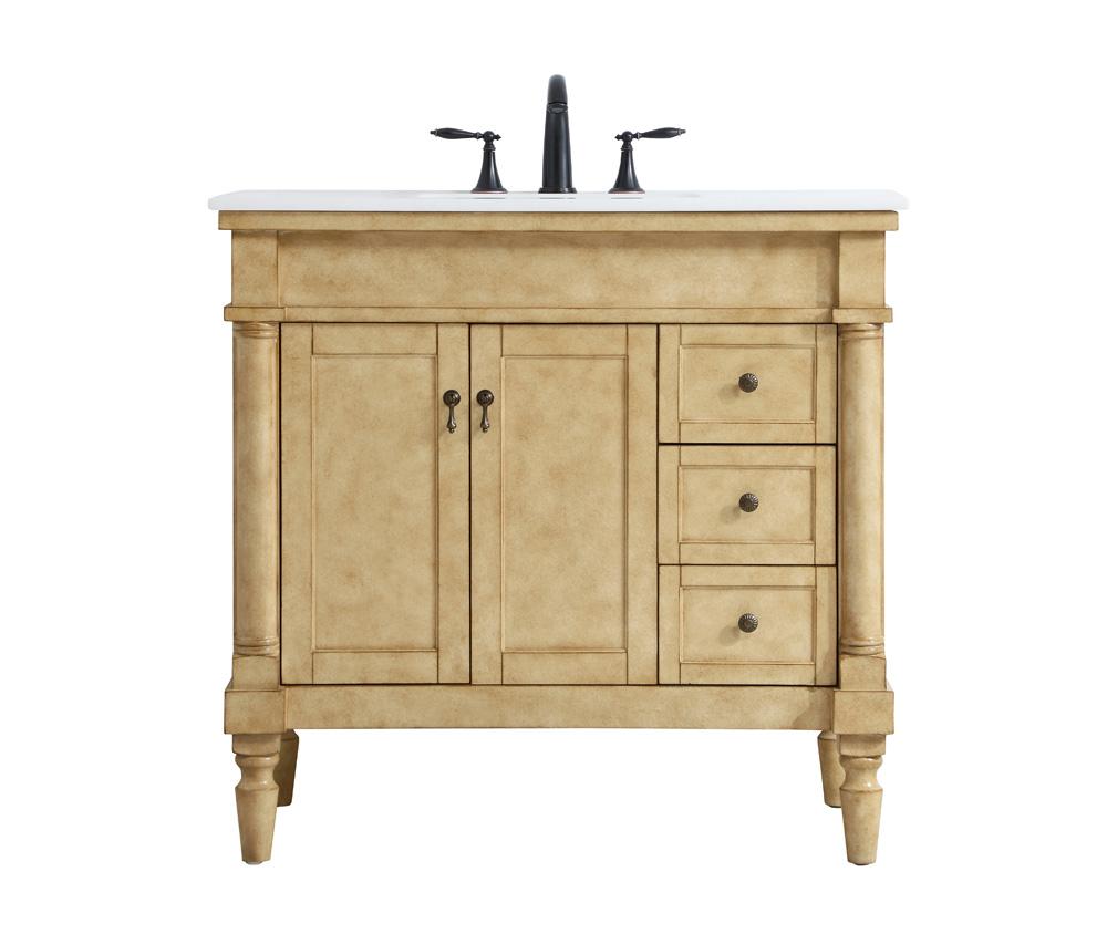 Elegant Furniture & Lighting - Lexington 36 inch Single Bathroom vanity in Antique Beige with ivory white engineered marble - VF13036AB-VW veiw 1