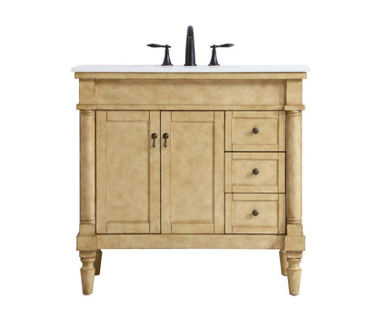 Elegant Furniture & Lighting - Lexington 36 inch Single Bathroom vanity in Antique Beige with ivory white engineered marble - VF13036AB-VW veiw 1