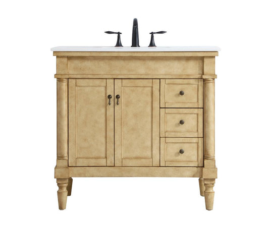 Elegant Furniture & Lighting - Lexington 36 inch Single Bathroom vanity in Antique Beige with ivory white engineered marble - VF13036AB-VW veiw 1
