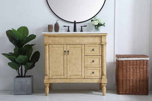 Elegant Furniture & Lighting - Lexington 36 inch Single Bathroom vanity in Antique Beige with ivory white engineered marble - VF13036AB-VW veiw 2