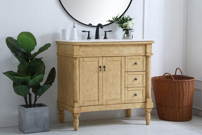 Elegant Furniture & Lighting - Lexington 36 inch Single Bathroom vanity in Antique Beige with ivory white engineered marble - VF13036AB-VW veiw 3