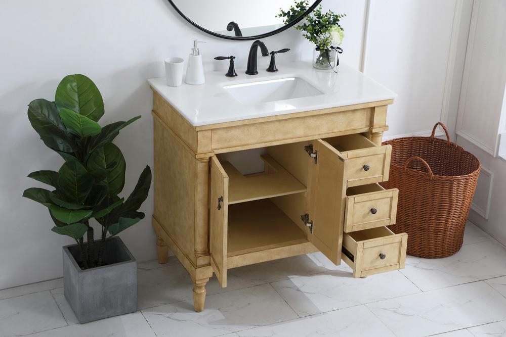 Elegant Furniture & Lighting - Lexington 36 inch Single Bathroom vanity in Antique Beige with ivory white engineered marble - VF13036AB-VW veiw 4