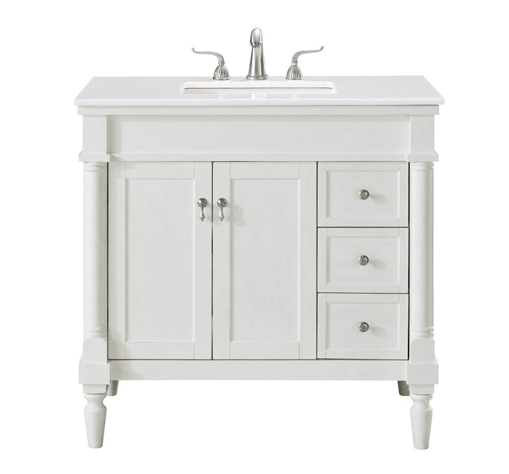 Elegant Furniture & Lighting - Lexington 36 inch Single Bathroom vanity in Antique White with ivory white engineered marble - VF13036AW-VW veiw 1