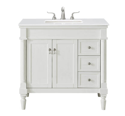Elegant Furniture & Lighting - Lexington 36 inch Single Bathroom vanity in Antique White with ivory white engineered marble - VF13036AW-VW veiw 1