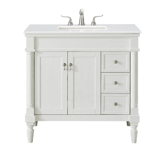 Elegant Furniture & Lighting - Lexington 36 inch Single Bathroom vanity in Antique White with ivory white engineered marble - VF13036AW-VW veiw 1
