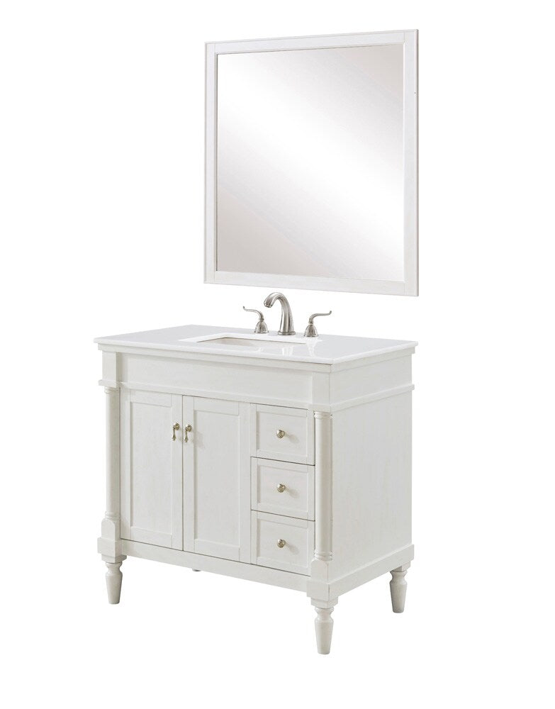 Elegant Furniture & Lighting - Lexington 36 inch Single Bathroom vanity in Antique White with ivory white engineered marble - VF13036AW-VW veiw 2