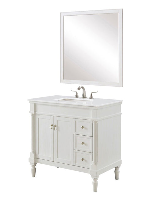 Elegant Furniture & Lighting - Lexington 36 inch Single Bathroom vanity in Antique White with ivory white engineered marble - VF13036AW-VW veiw 2