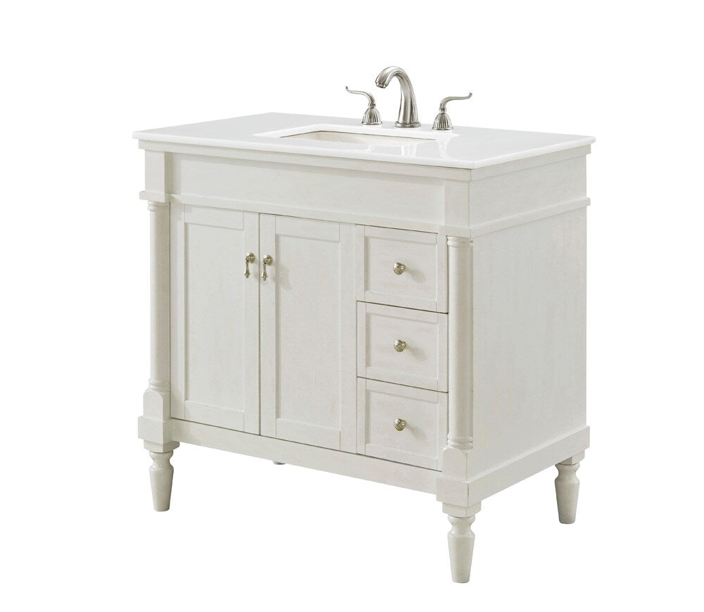 Elegant Furniture & Lighting - Lexington 36 inch Single Bathroom vanity in Antique White with ivory white engineered marble - VF13036AW-VW veiw 3
