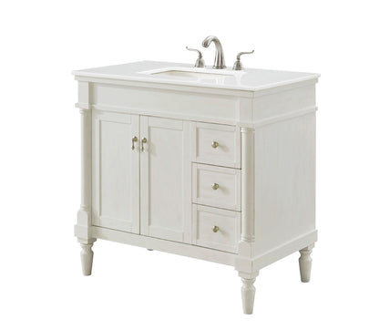 Elegant Furniture & Lighting - Lexington 36 inch Single Bathroom vanity in Antique White with ivory white engineered marble - VF13036AW-VW veiw 3
