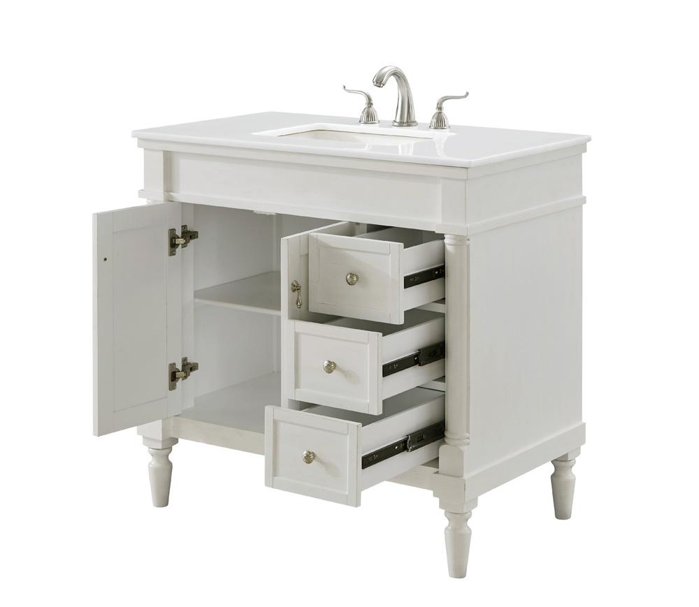 Elegant Furniture & Lighting - Lexington 36 inch Single Bathroom vanity in Antique White with ivory white engineered marble - VF13036AW-VW veiw 4