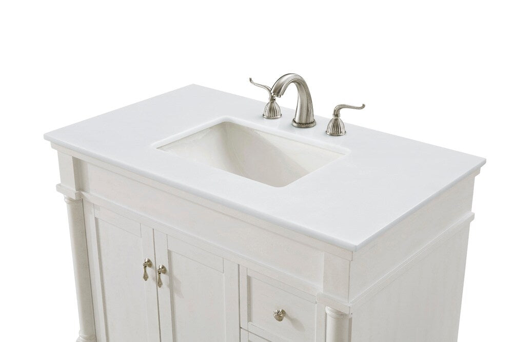 Elegant Furniture & Lighting - Lexington 36 inch Single Bathroom vanity in Antique White with ivory white engineered marble - VF13036AW-VW veiw 5