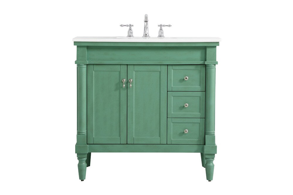 Elegant Furniture & Lighting - Lexington 36 inch Single Bathroom vanity in vintage mint with ivory white engineered marble - VF13036VM-VW veiw 1