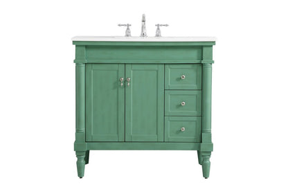 Elegant Furniture & Lighting - Lexington 36 inch Single Bathroom vanity in vintage mint with ivory white engineered marble - VF13036VM-VW veiw 1