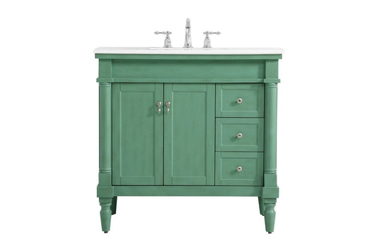 Elegant Furniture & Lighting - Lexington 36 inch Single Bathroom vanity in vintage mint with ivory white engineered marble - VF13036VM-VW veiw 1