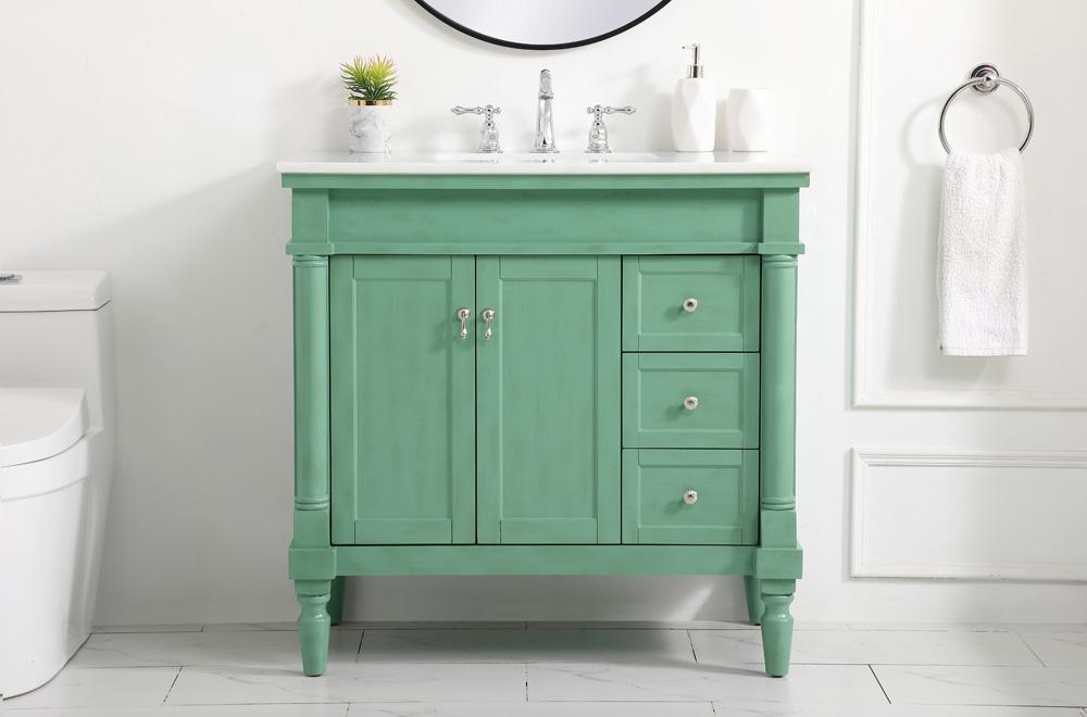 Elegant Furniture & Lighting - Lexington 36 inch Single Bathroom vanity in vintage mint with ivory white engineered marble - VF13036VM-VW veiw 2