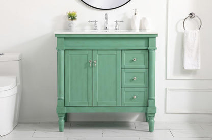 Elegant Furniture & Lighting - Lexington 36 inch Single Bathroom vanity in vintage mint with ivory white engineered marble - VF13036VM-VW veiw 2