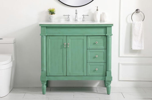 Elegant Furniture & Lighting - Lexington 36 inch Single Bathroom vanity in vintage mint with ivory white engineered marble - VF13036VM-VW veiw 2