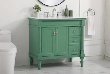 Elegant Furniture & Lighting - Lexington 36 inch Single Bathroom vanity in vintage mint with ivory white engineered marble - VF13036VM-VW veiw 3