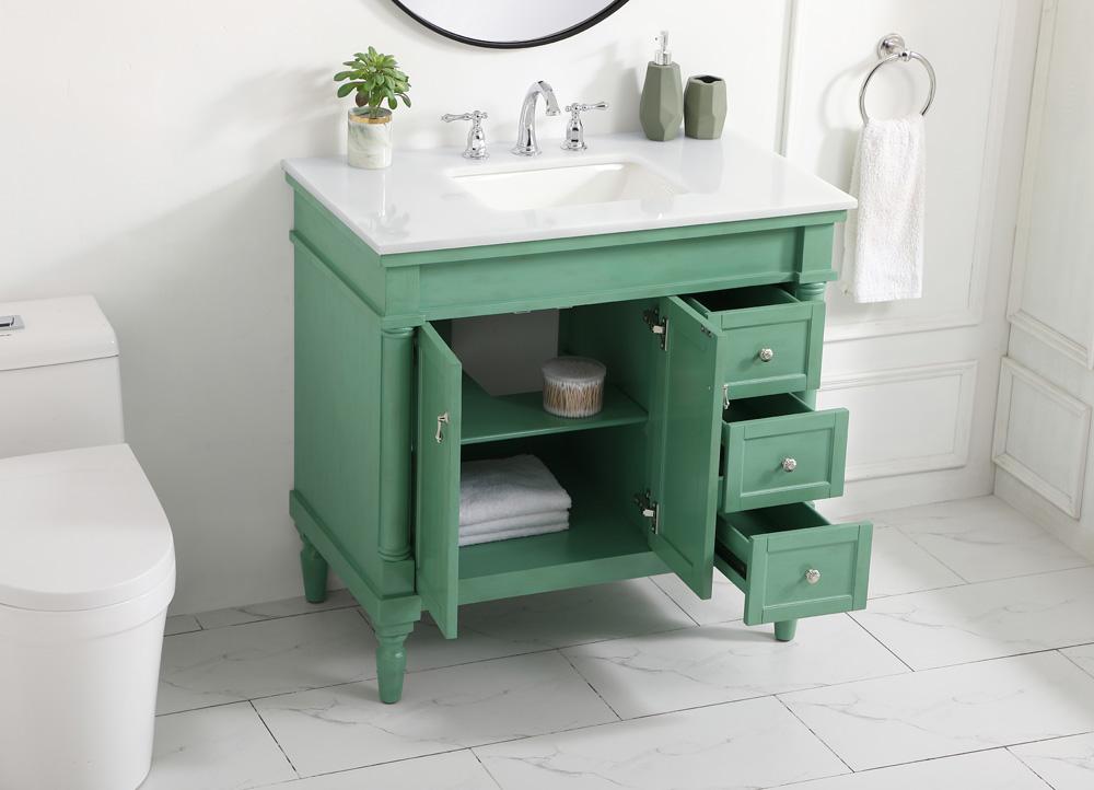Elegant Furniture & Lighting - Lexington 36 inch Single Bathroom vanity in vintage mint with ivory white engineered marble - VF13036VM-VW veiw 4