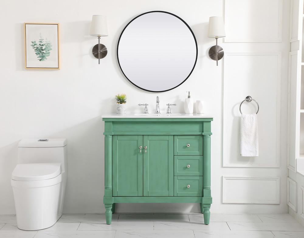 Elegant Furniture & Lighting - Lexington 36 inch Single Bathroom vanity in vintage mint with ivory white engineered marble - VF13036VM-VW veiw 5