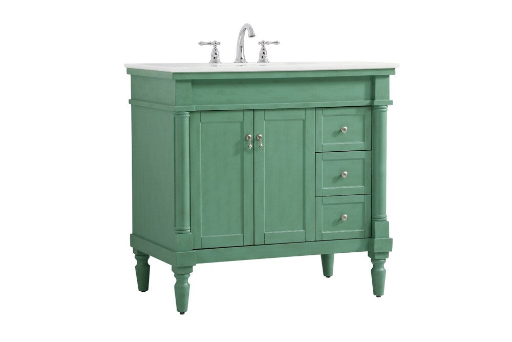 Elegant Furniture & Lighting - Lexington 36 inch Single Bathroom vanity in vintage mint with ivory white engineered marble - VF13036VM-VW veiw 8