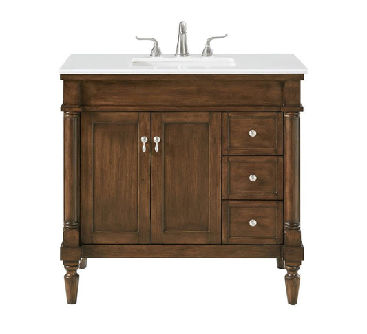 Elegant Furniture & Lighting - Lexington 36 inch Single Bathroom vanity in Walnut with ivory white engineered marble - VF13036WT-VW veiw 1