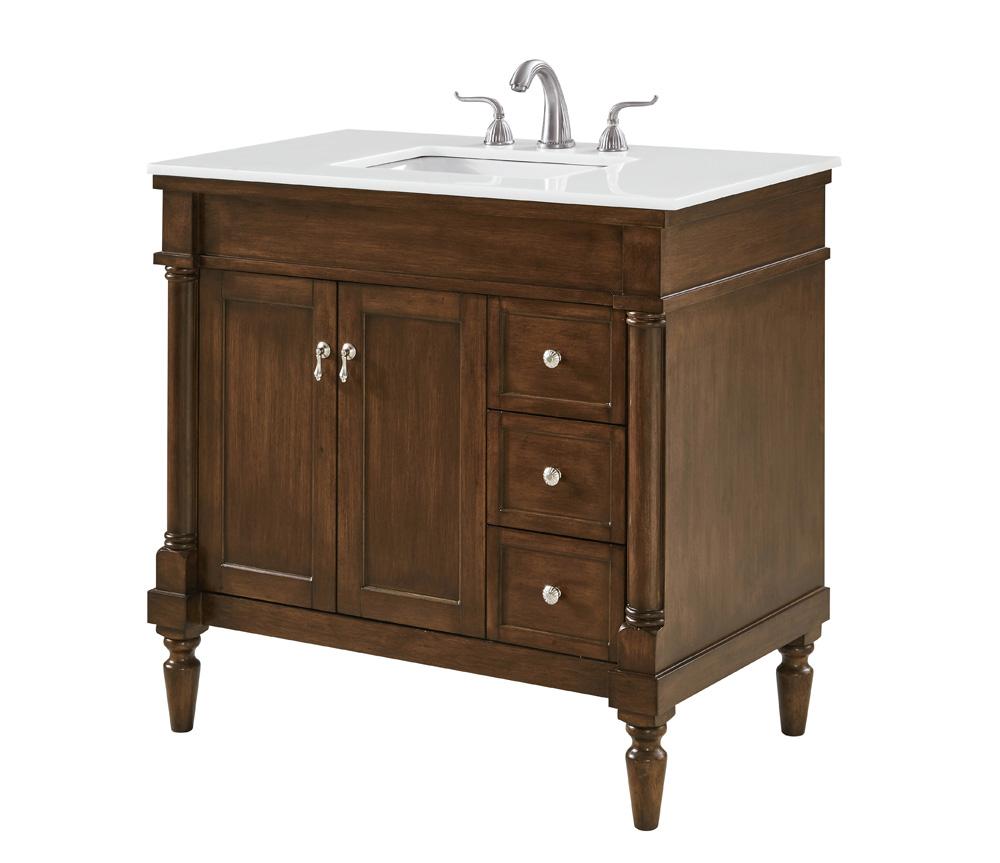 Elegant Furniture & Lighting - Lexington 36 inch Single Bathroom vanity in Walnut with ivory white engineered marble - VF13036WT-VW veiw 3