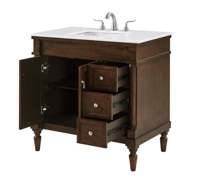 Elegant Furniture & Lighting - Lexington 36 inch Single Bathroom vanity in Walnut with ivory white engineered marble - VF13036WT-VW veiw 4
