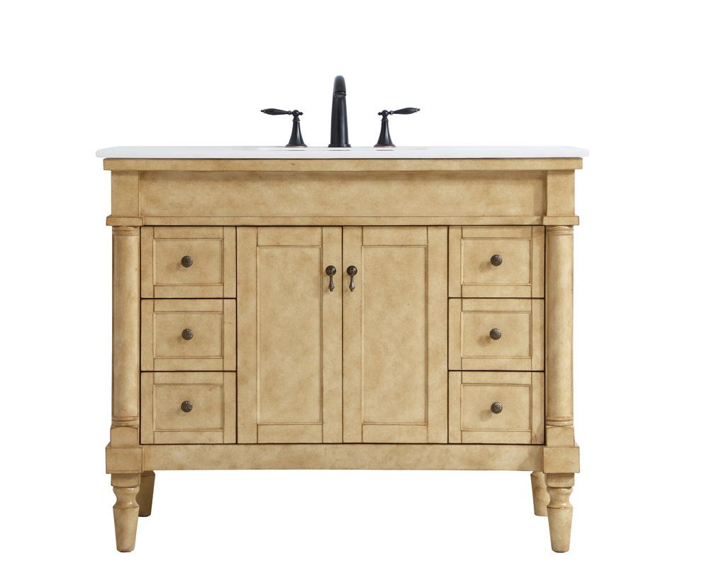 Elegant Furniture & Lighting - Lexington 42 inch Single Bathroom vanity in Antique Beige with ivory white engineered marble - VF13042AB-VW veiw 1