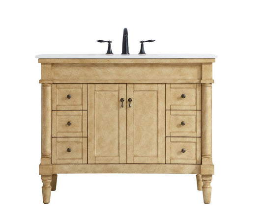 Elegant Furniture & Lighting - Lexington 42 inch Single Bathroom vanity in Antique Beige with ivory white engineered marble - VF13042AB-VW veiw 1