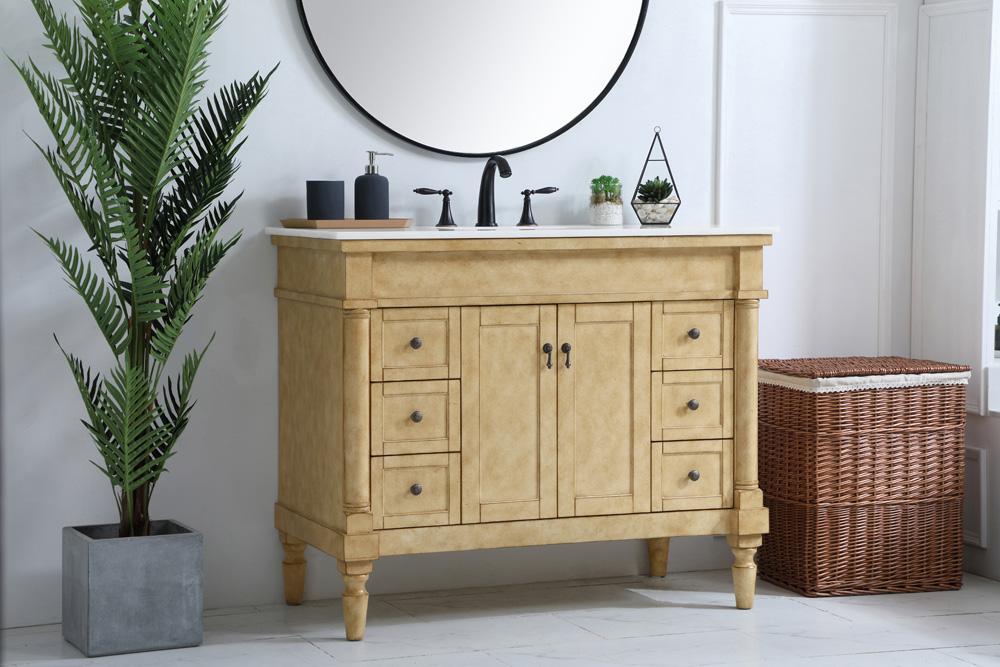 Elegant Furniture & Lighting - Lexington 42 inch Single Bathroom vanity in Antique Beige with ivory white engineered marble - VF13042AB-VW veiw 3