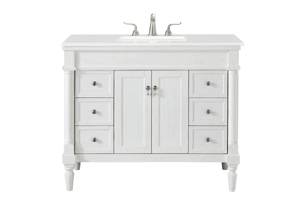 Elegant Furniture & Lighting - Lexington 42 inch Single Bathroom vanity in Antique White with ivory white engineered marble - VF13042AW-VW veiw 1