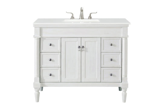 Elegant Furniture & Lighting - Lexington 42 inch Single Bathroom vanity in Antique White with ivory white engineered marble - VF13042AW-VW veiw 1