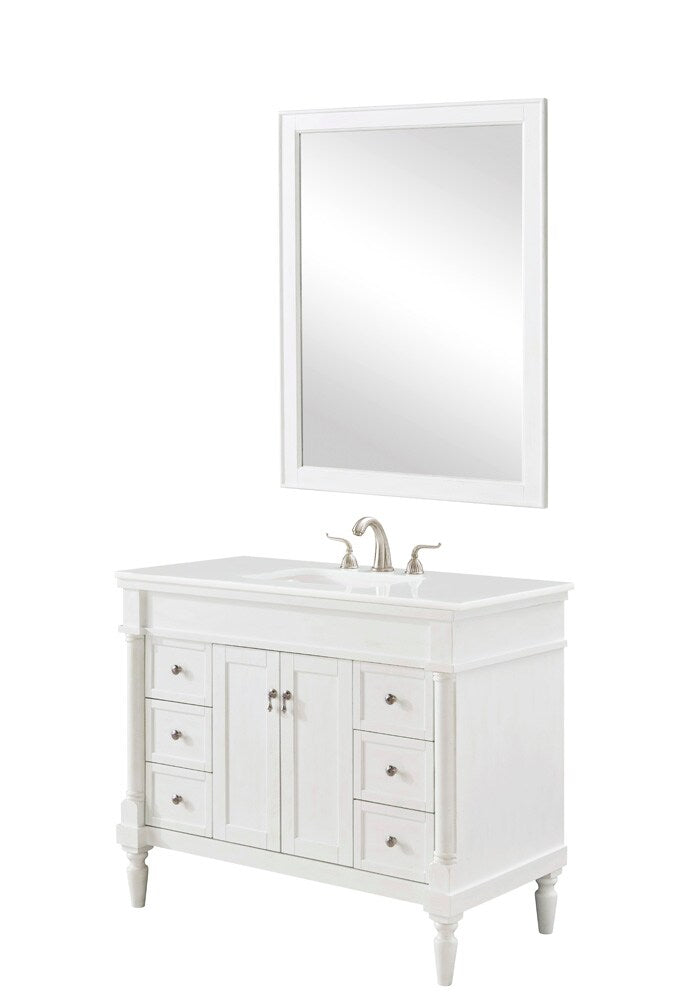 Elegant Furniture & Lighting - Lexington 42 inch Single Bathroom vanity in Antique White with ivory white engineered marble - VF13042AW-VW veiw 2