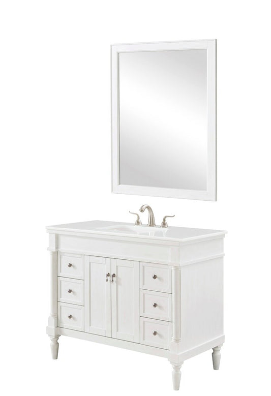 Elegant Furniture & Lighting - Lexington 42 inch Single Bathroom vanity in Antique White with ivory white engineered marble - VF13042AW-VW veiw 2