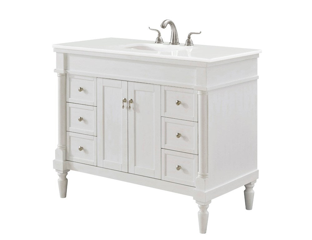 Elegant Furniture & Lighting - Lexington 42 inch Single Bathroom vanity in Antique White with ivory white engineered marble - VF13042AW-VW veiw 3