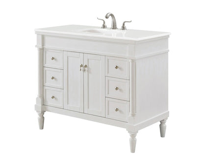 Elegant Furniture & Lighting - Lexington 42 inch Single Bathroom vanity in Antique White with ivory white engineered marble - VF13042AW-VW veiw 3