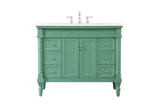 Elegant Furniture & Lighting - Lexington 42 inch Single Bathroom vanity in vintage mint with ivory white engineered marble - VF13042VM-VW veiw 1