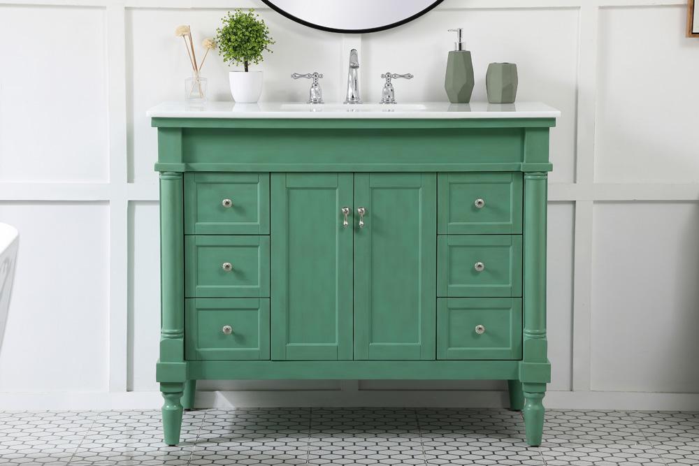 Elegant Furniture & Lighting - Lexington 42 inch Single Bathroom vanity in vintage mint with ivory white engineered marble - VF13042VM-VW veiw 2