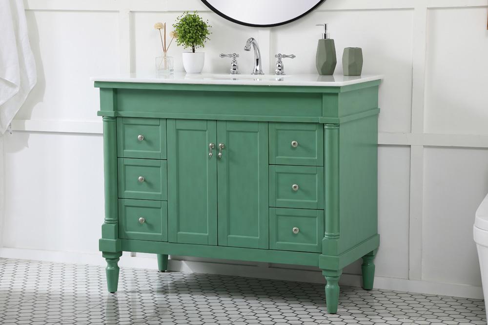 Elegant Furniture & Lighting - Lexington 42 inch Single Bathroom vanity in vintage mint with ivory white engineered marble - VF13042VM-VW veiw 3