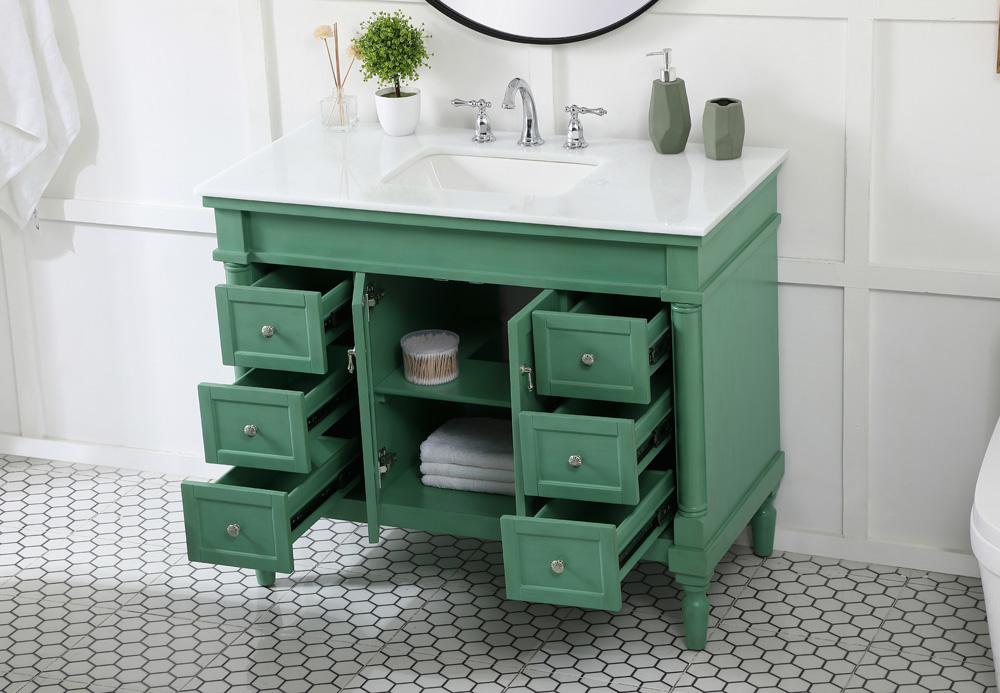 Elegant Furniture & Lighting - Lexington 42 inch Single Bathroom vanity in vintage mint with ivory white engineered marble - VF13042VM-VW veiw 4