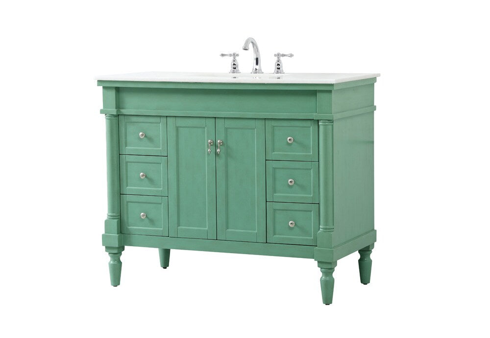 Elegant Furniture & Lighting - Lexington 42 inch Single Bathroom vanity in vintage mint with ivory white engineered marble - VF13042VM-VW veiw 8