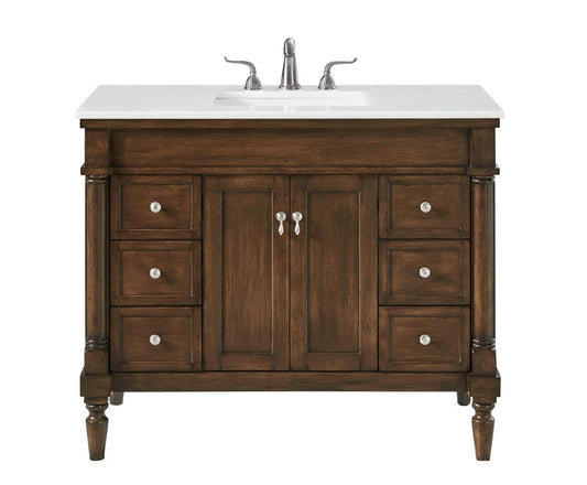 Elegant Furniture & Lighting - Lexington 42 inch Single Bathroom vanity in Walnut with ivory white engineered marble - VF13042WT-VW veiw 1