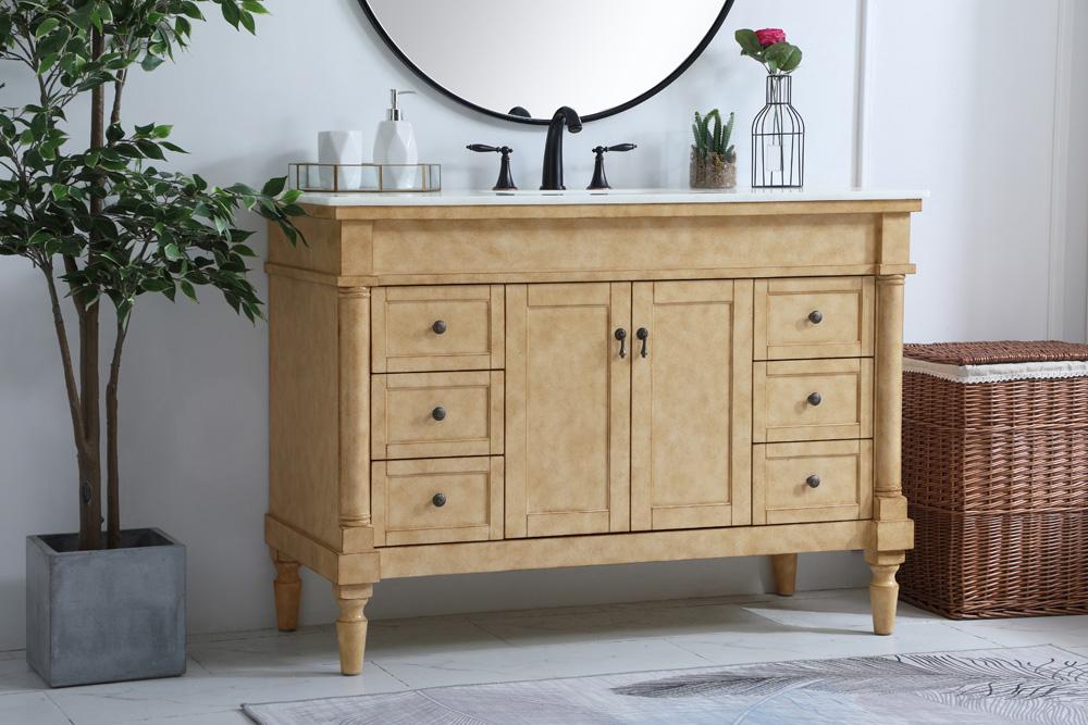 Elegant Furniture & Lighting - Lexington 48 inch Single Bathroom vanity in Antique Beige with ivory white engineered marble - VF13048AB-VW veiw 3